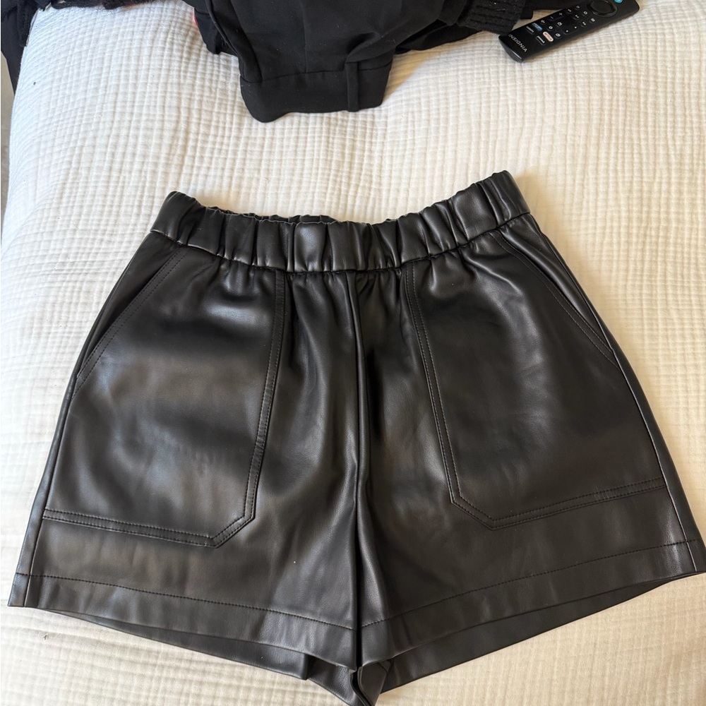 Black Leather Women Shorts